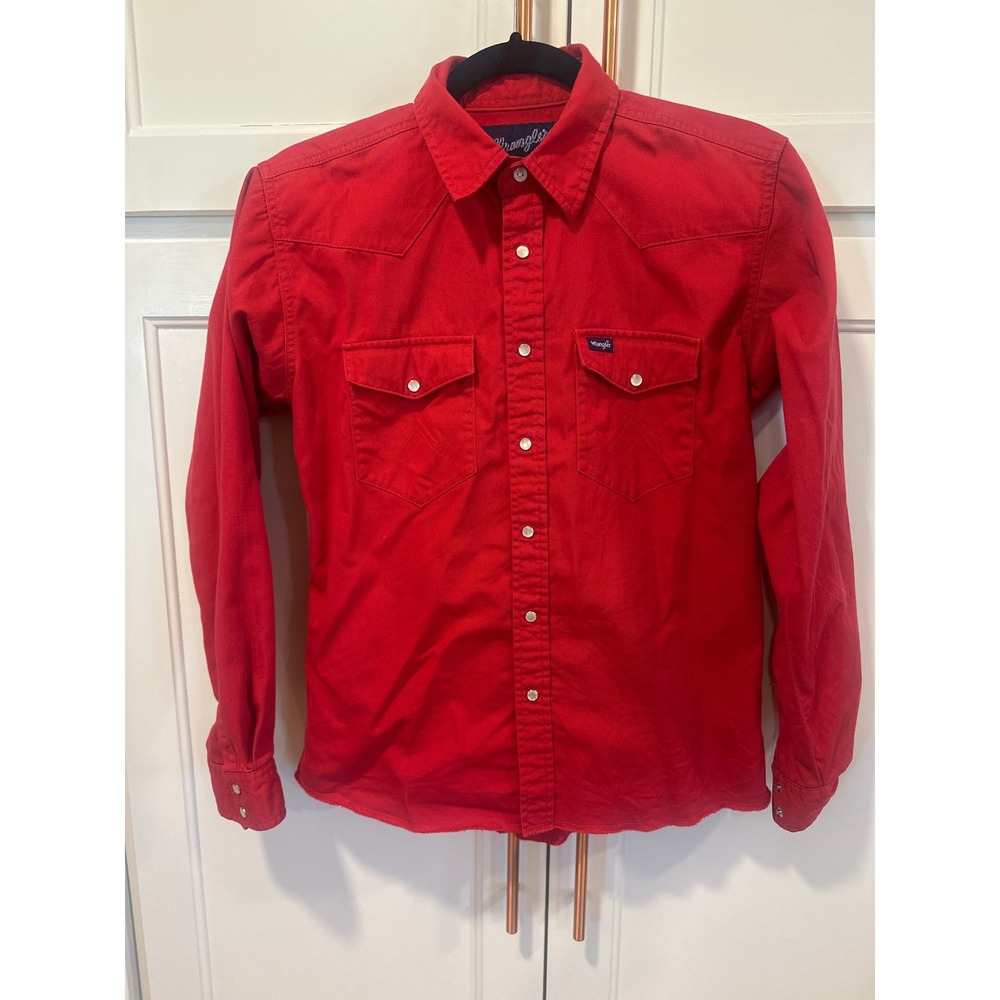 Wrangler Western Shirt Boys XL 14-16 Red Pearl Snap Long Sleeve Cotton cowboy